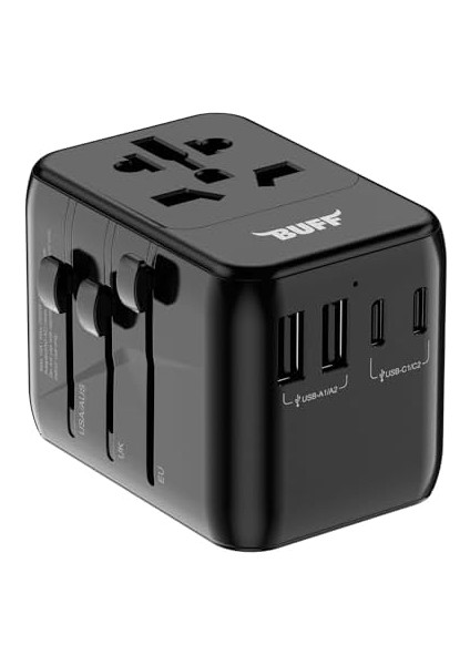 Labs BL80 Universal Seyehat Şarj Adaptörü 35W Gan Çoklu Priz Dönüştürücü (Siyah)