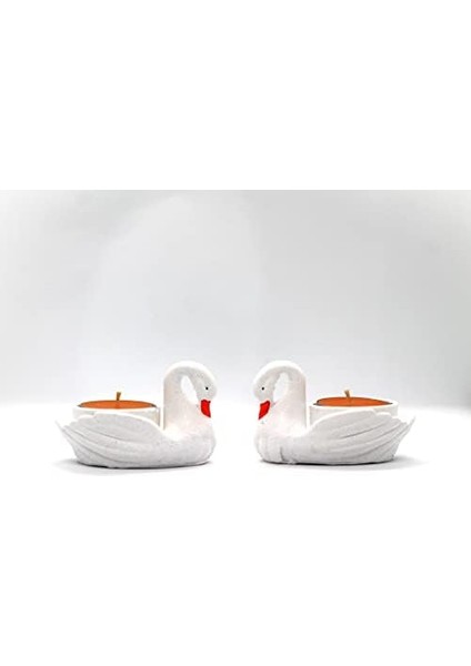 Adet Beyaz Parlak Kuğu Mumluk-Dekoratif Hediye-Tealight Tutucu-Dekoratif Mumluk El Yapımı-Küçük