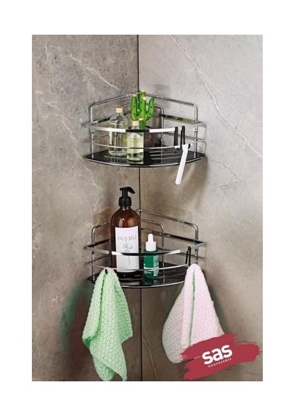 Haus Yapışkanlı Ömür Boyu Paslanmaz Kristal Ayarlanabilir Raf Banyo Düzenleyici Şampuanlık 2 Adet Lk-01 K
