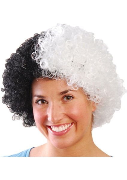 Siyah Beyaz Kıvırcık Afro Bonus Taraftar Peruğu
