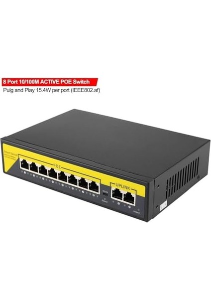 Plus PX-1010B 8 Port 10/100M Poe Switch, Ip Kamera Poe Switch Anahtarı-(4 + 2) 100M Iletim Mesafesi, 8*10/100MBPS Poe Bağlantı Noktası, 2*10/100MBPS Uplink Portu
