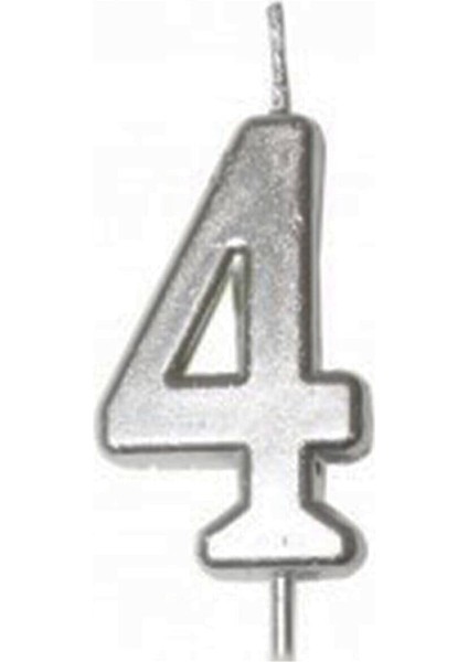 4 Yaş Gümüş Rakam Mum Gümüş Renk Doğum Günü Pasta Mumu 12 cm BMCNM1118