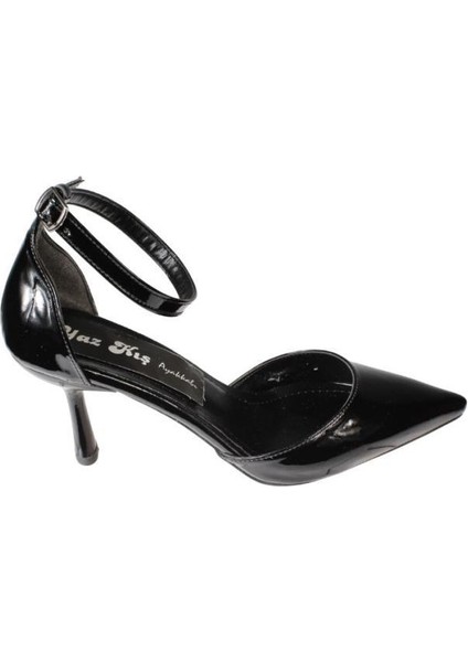 Yazkış Kadın Siyah Rugan Sivri Burun 7cm Ince Topuk Arkası Kapalı Yanları Açık Stiletto Ayakkabı fiyatları