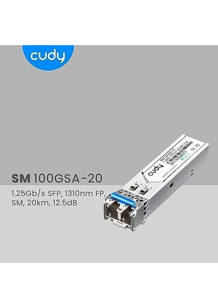 SM100GSA-20 1,25GB/SN,1310NM Fp, Sm, 20KM,12,5DB Endüstriyel Sfp Modül Metal Switch