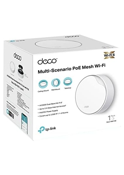 X50-POE(1-PACK), AX3000 Mbps, Poe Destekli, Dual-Band, 2,5gbps Ethernet Portu, 150 Cihaza Kadar Bağlantı, 230 M² 'ye Kadar Kapsama, Mobil Uygulama ile Kolay Kurulum, Wi-Fi 6 Mesh Sistemi