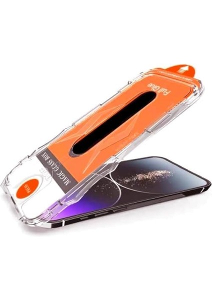 iPhone Ile Uyumlu Point Hizalama Aparatlı Darbe Emici ve Takılırken Camın Altında Kesinlikle Toz Bırakmayan Darbelere Karşı Ekstra Güçlü Ekran Koruyucu Cam (Iphone 15 Pro)