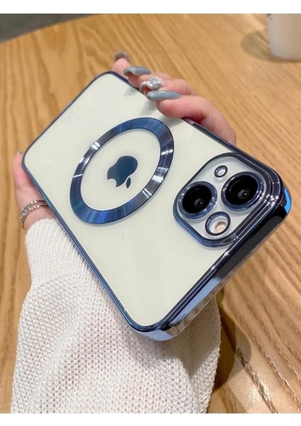 Giyim & Aksesuar iphone 13 (6.1) Inç Uyumlu Laser Silikon Arkası Şeffaf Kamera Korumalı Logo Detaylı Luxury Kılıf-13 Laser Silicone Back Transparent Camera Protected Logo Detail Luxury Case (Mavi)