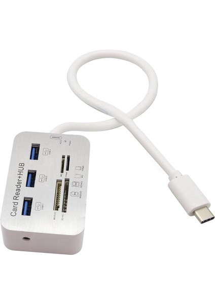 Type-C 3.0/3.1 Kart Okuyucu Adaptörü Type-C'den 3 Portlu USB 3.0 Hub'a Kart Okuyucu Msduo Sd(Hc) M2 Tf(Flash) Çoklu 1 Arada Bellek Adaptörü Kablosu(Beyaz/type-C)