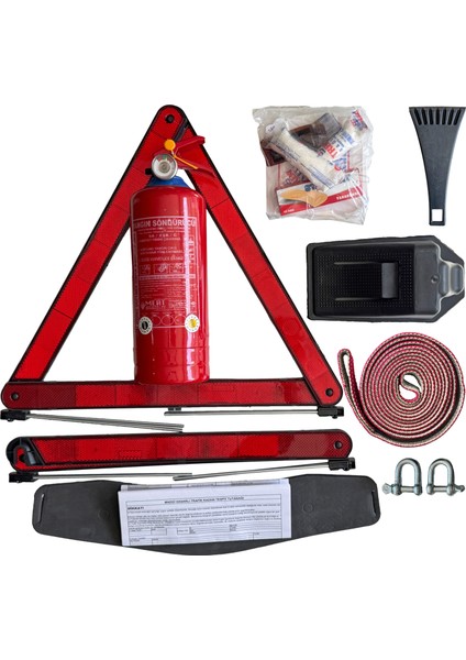 Gri Ekonomik Eva Trafik Seti ve 1 kg Yangın Tüpü 4 Yıl Etiketli Tüvtürk Onaylı Araç Trafik ve İlk Yardım Seti fiyatları