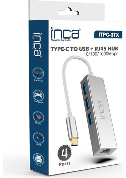 Itpc-3tx Type-C X4 USB 3.0 + Ethernet RJ45(10/100/100) Çoklayıcı Aluminyum Kasa fırsatları