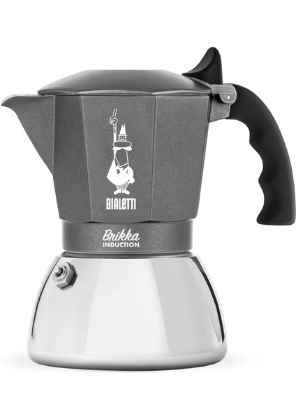 - Brikka Indüksiyon: 4 Cups Ocak Üstü Bol Köpüklü Espresso Pişirici - 170ML - Alt Hazne: Dış Paslanmaz Çelik Iç Alüminyum - Patentli Güvenlik Valfi - Indüksiyon Ocak Türleri Için Uygundur