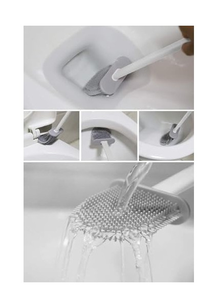 Haus Silikon Banyo Tuvalet Klozet Temizleme Fırçası Ayaklı ve Yapışkanlı Tutucu Set Beyaz S- 574