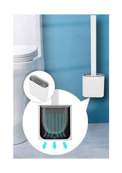 Haus Silikon Banyo Tuvalet Klozet Temizleme Fırçası Ayaklı ve Yapışkanlı Tutucu Set Beyaz S- 574
