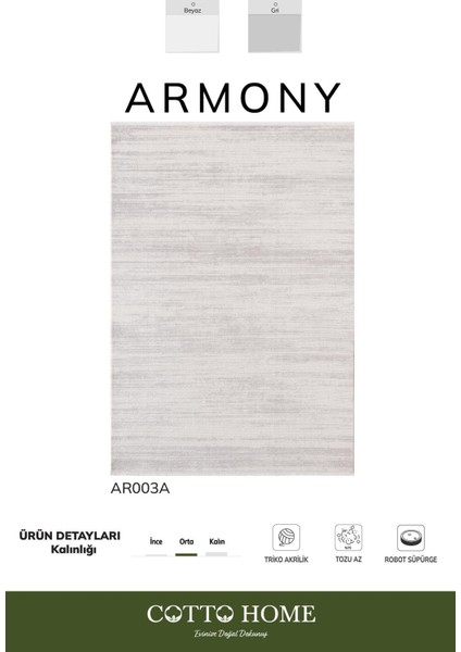Armony AR003A Gri Halı Modern Desenli Akrilik Pamuk Taban Tozu Az Salon Halısı Yatak odası koridor