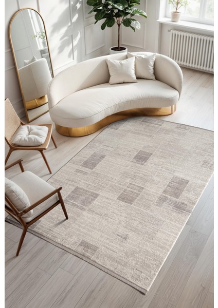 Armony AR016G Grı Halı Modern Desenli Akrilik Pamuk Taban Tozu Az Salon Halısı Yatak Odası Koridor