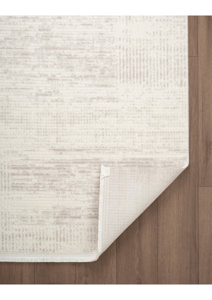 Armony AR014G Beyaz Halı Modern Desenli Akrilik Pamuk Taban Tozu Az Salon Halısı Yatak Odası Koridor