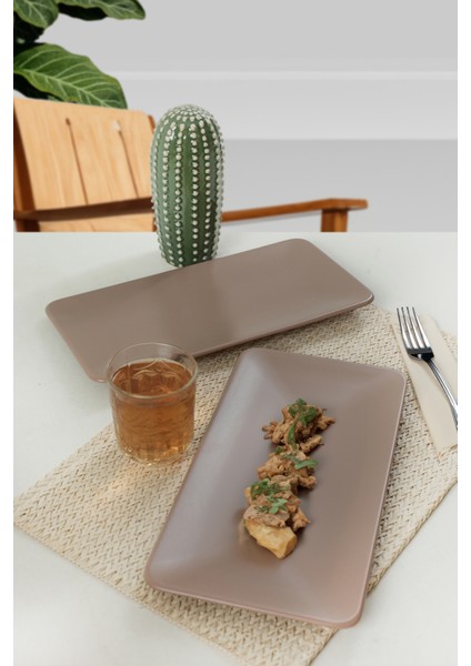 Mat Toprak Taupe Siera Seramik Kayık Tabak 33 cm Modern Tasarım 2 Adet