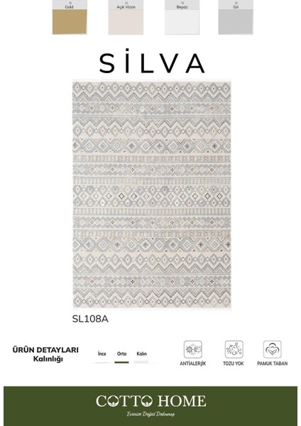 Sılva SL108A Bej Halı Modern Desen Antialerjik Pamuk Taban Salon Halısı Yatak Odası Mutfak Koridor