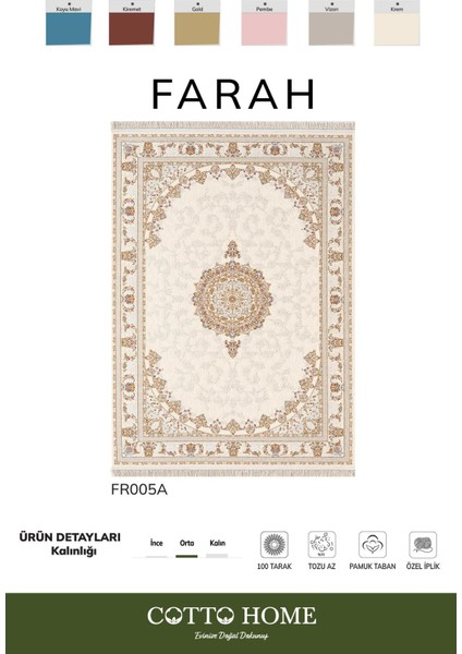 Farah FR005A Renkli Halı Klasik Desen Özel Ipli Pamuk Taban Tozu Az Salon Halısı Yatak Odası Koridor