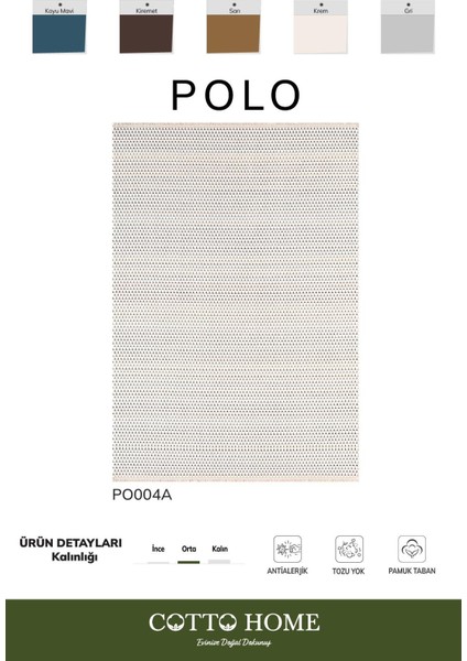 Polo PO004A Beyaz Halı Modern Desenli Antialerjik Pamuk Taban Salon Halısı Yatak Odası Koridor