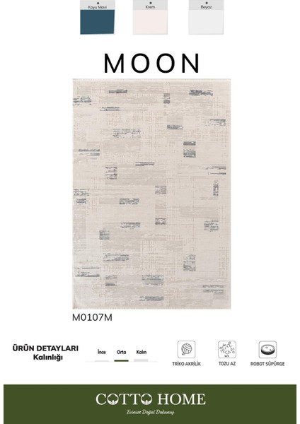 Moon MO107M Krem Halı Modern Lacivert Detaylı Akrilik Pamuk Taban Salon Halısı Yatak Odası