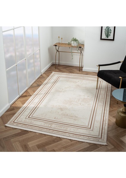 Scala SC002B Bej Halı Modern Desenli Tozu Az Akrilik Salon Halısı Yatak Odası Mutfak Koridor