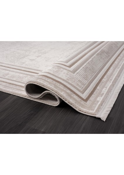 Scala SC002B Bej Halı Modern Desenli Tozu Az Akrilik Salon Halısı Yatak Odası Mutfak Koridor