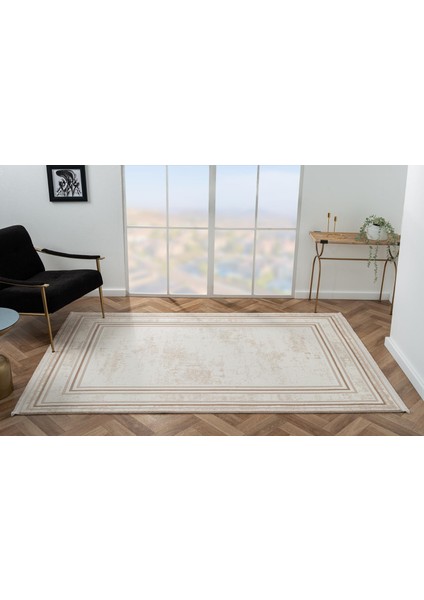 Scala SC002B Bej Halı Modern Desenli Tozu Az Akrilik Salon Halısı Yatak Odası Mutfak Koridor