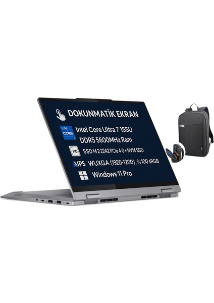 Thinkbook 14 2-In-1 G4 Iml Intel Core Ultra 7 155U 16GB 512GB SSD 14" Wuxga (1920X1200) IPS Windows 11 Pro 21MX002VTR H37 + B210 Siyah Çanta