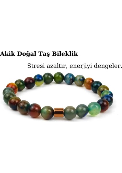 Akik Doğal Taş Bileklik Yeşil Unisex Aksesuar Bijuteri Hediyelik Bileklik
