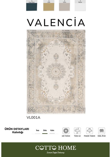 Valencıa VL001A Göbekli Klasik Desen Krem Halı Özel Akrilik Iplik Pamuk Taban Tozu Az Salon Halısı fiyatları