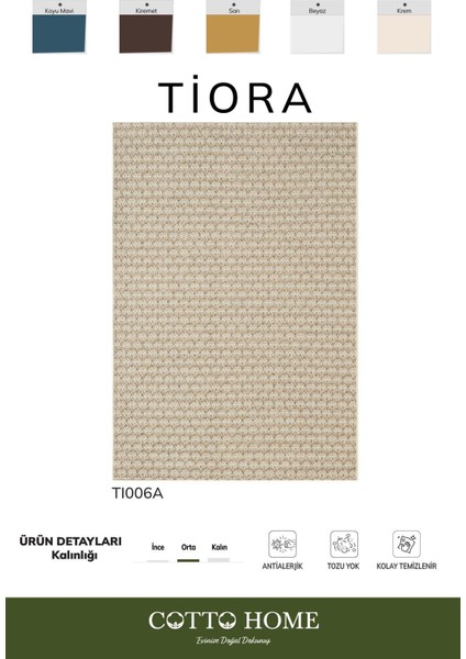 Tiora TI006A Krem Jüt Halı Naturel Sisal Örme Hasır Modern Yıkanabilir Dayanıklı Tozu Yok