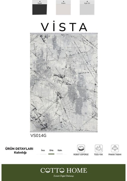 Vista VS014G Gri Halı Modern Desen Antialerjik Pamuk Taban Yıkanabilir Salon Halısı Yatak Odası fiyatları