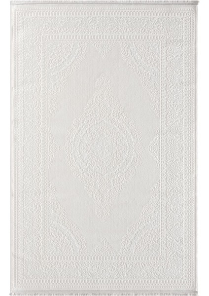 Scala SC001A Beyaz Halı Klasik Desenli Tozu Az Akrilik Salon Halısı Yatak Odası Mutfak Koridor