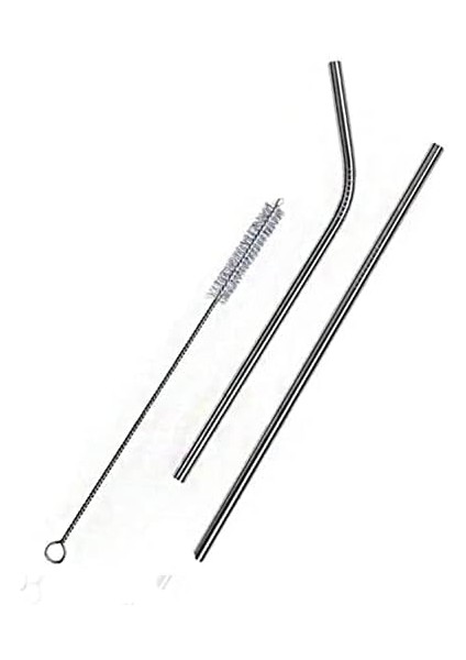 2'li Paslanmaz Çelik Pipet, Temizleme Fırçası, Metal Pipet