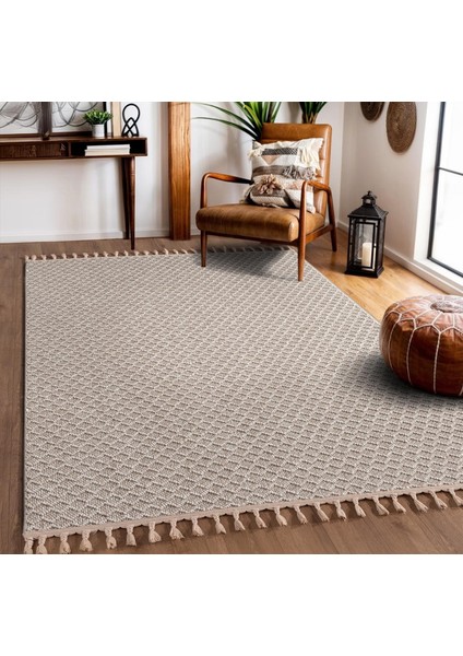 Effect EF003A Kahverengi Halı Geometrik Desenli Antialerjik Jüt Taban Salon Halısı Yatak Odası