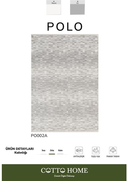 Polo PO002A Gri Halı Modern Desenli Antialerjik Pamuk Taban Salon Halısı Yatak Odası Mutfak Koridor