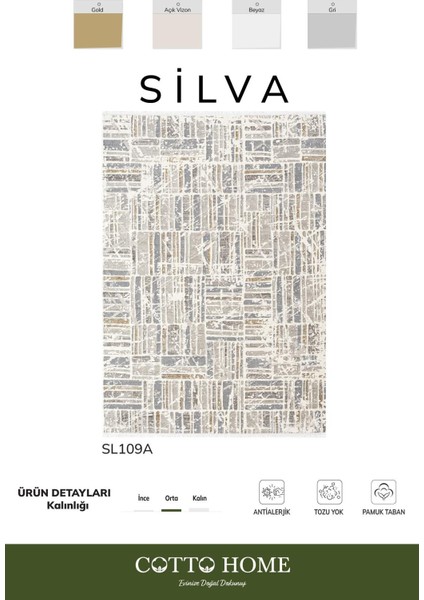Sılva SL109A Krem Halı Modern Desen Antialerjik Pamuk Taban Salon Halısı Yatak Odası Mutfak Koridor