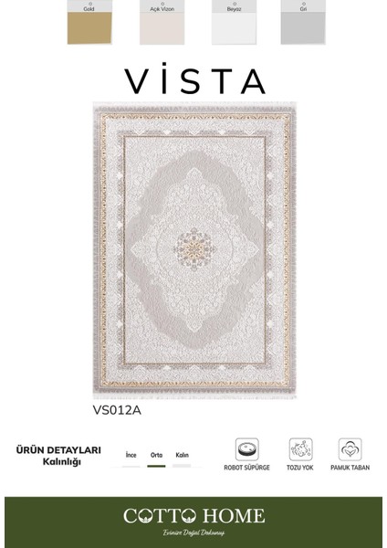 Vista VS012A Krem Halı Avangard Desen Antialerjik Pamuk Taban Yıkanabilir Salon Halısı Yatak Odası