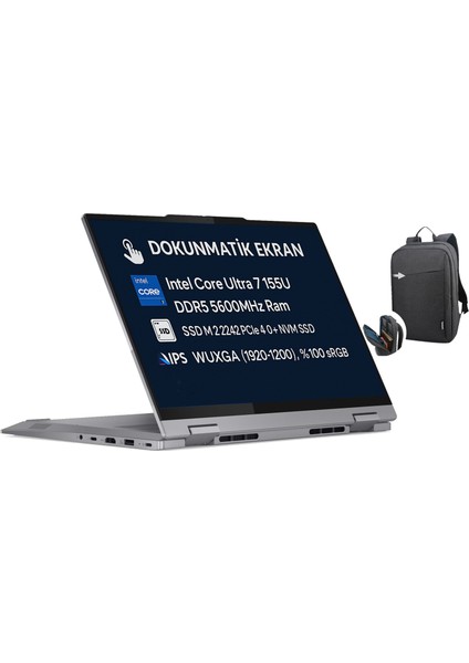 Thinkbook 14 2-In-1 G4 Iml Intel Core Ultra 7 155U 64GB 512GB SSD 14" Wuxga (1920X1200) IPS Freedos 21MX002VTR H16 + B210 Siyah Çanta