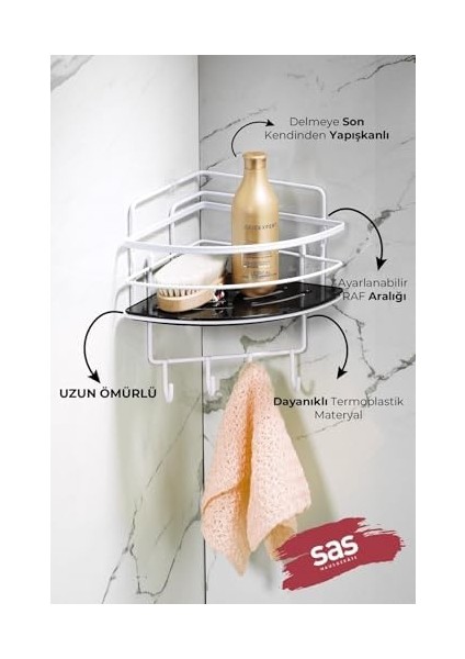Haus Yapışkanlı Ömür Boyu Paslanmaz Kristal Ayarlanabilir Raf Banyo Düzenleyici Şampuanlık Lk-01 Bsbk