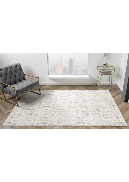 Armony AR012A Beyaz Halı Modern Desenli Akrilik Pamuk Taban Tozu Az Salon Halısı Yatak Odası Koridor