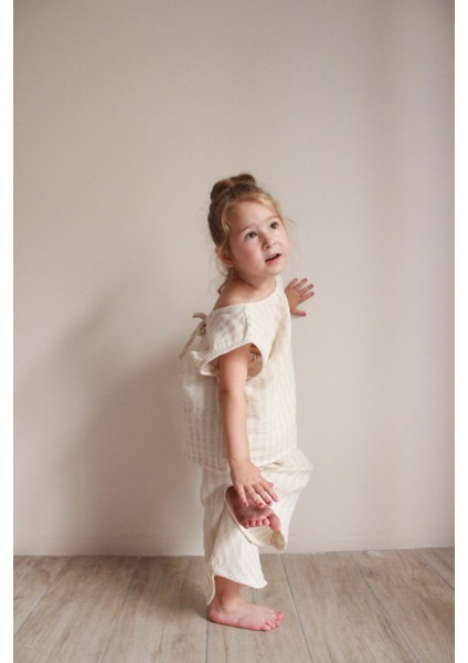 Bej Çizgili Sırt Detaylı Müslin Takım indirimleri