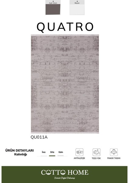 Quatro QU011A Gri Halı Modern Desen Antialerjik Pamuk Taban Salon Halısı Yatak Odası Mutafak Koridor fiyatları