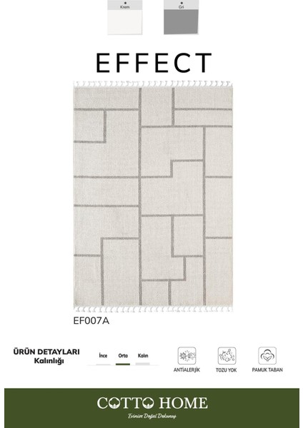 Effect EF007A Beyaz Halı Geometrik Antialerjik Jüt Taban Salon Yatak Odası Mutfak Koridor Halısı