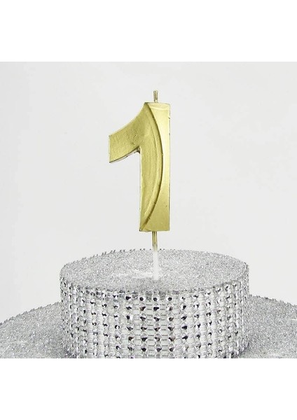 Vitrini 1 Bir Rakamlı Gold (Altın) Mum 6.5 cm