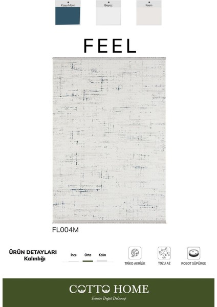 Feel FL004M Krem Halı Modern Desen Akrilik Tozu Az Pamuk Taban Salon Halısı Yatak Odası Koridor