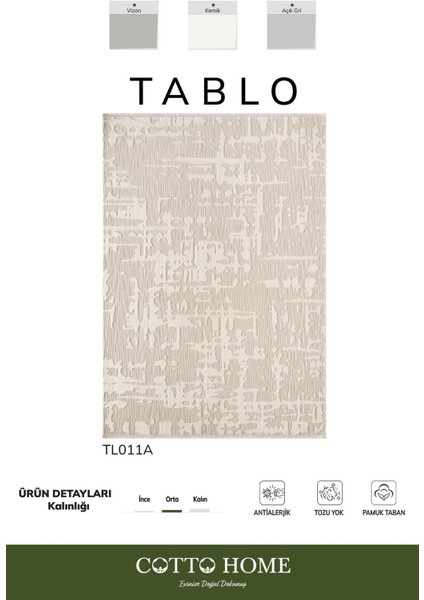 Tablo TL011A Beyaz Halı Geometrik Desen Antialerjik Pamuk Taban Yıkanabilir Salon Halısı Yatak Odası