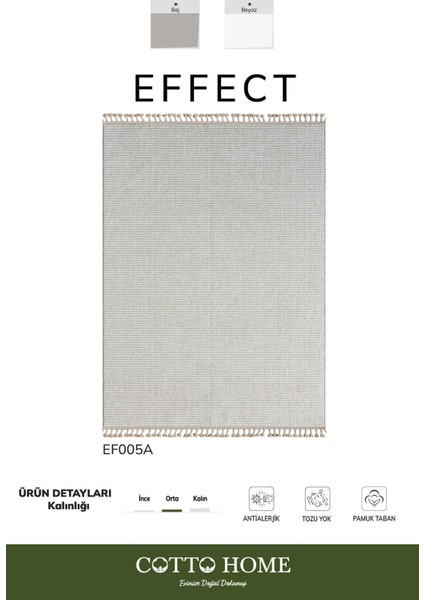 Effect EF005A Bej Halı Modern Desenli Antialerjik Jüt Taban Salon Halısı Yatak Odası Mutfak Koridor