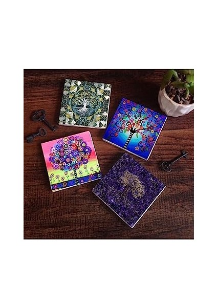 Hayat Ağacı Taş Bardak Altlığı Seti - 4 Parça - Dekoratif, Rustik Mutfak Aksesuarı, 10X10 Cm, Kaydırmaz Tabanlı, Şık ve Dayanıklı SC488